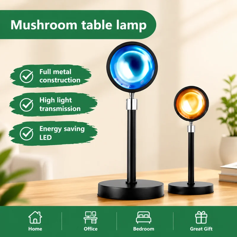 Sunset Lamp LED RGB Table Lamp, Red Sunset Glow, USB Powered Metal Night Light with Remote, Modern Living Room Decor, Mood Light