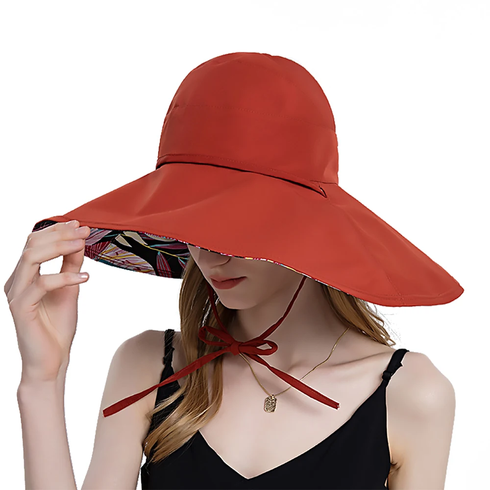 

Women Summer Elegant Bucket Hat with Ponytail Hole Lady Double-sided Sun Protection Cap Female Outdoor Beach Wide Brim Headgear