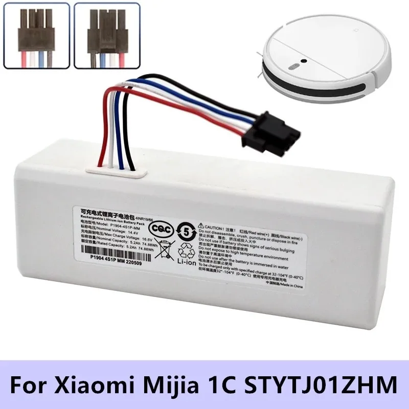 NEW 14.8V 5200mah Real Capacity P1904-4S1P-MM Battery For Xiaomi Mijia 1C STYTJ01ZHM Robot Vacuum Mop Cleaner Accessories Parts