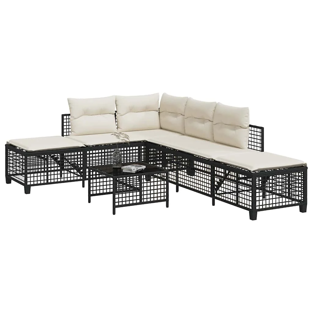 Ensemble de salon de jardin d'angle 3 pièces avec coussins, en résine tressée noire, canapé de jardin à assise profonde pour patio, bord de