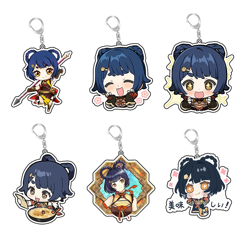 Genshin Impact Cute wersja Q akrylowy breloczek pierścionek Xiangling Xiao Figure Xingqiu Hu Tao Yoimiya niestandardowe podwójnie powlekana breloczki