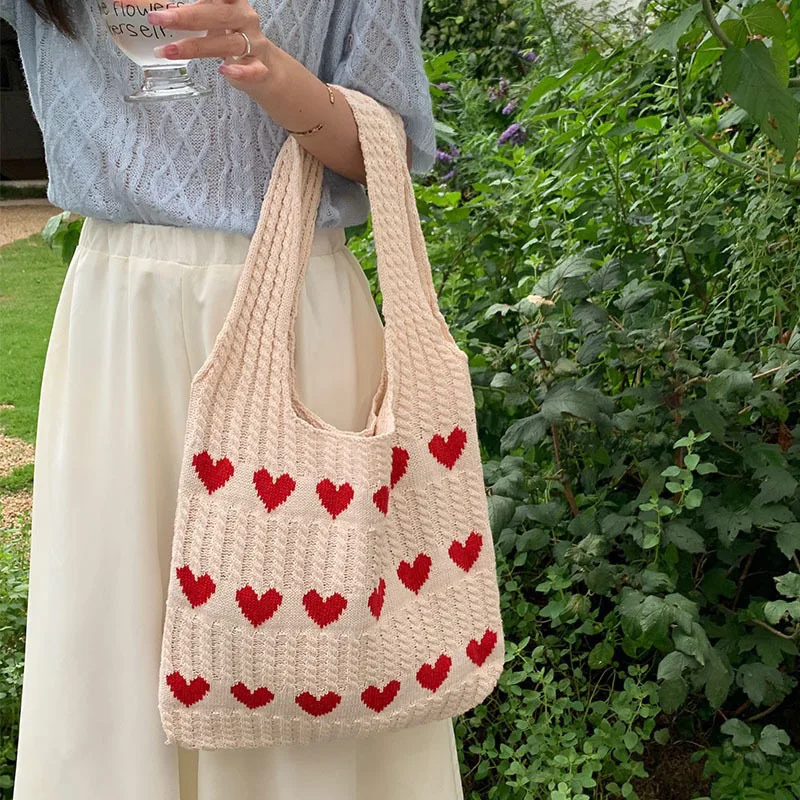 Ladies' New Handbag Korean Dopamine Bag High-quality Luxury Brand Large Capacity Tote Bag Knitted Artistic Bohemian Shoulder