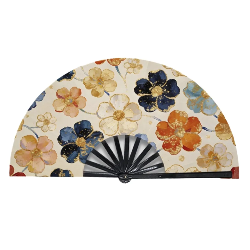 Vintage Chinese Flower Hand Fan Decorative Floral Pattern Portable Folding Fan Handmade Summer Cooling Fan Cosplay Party