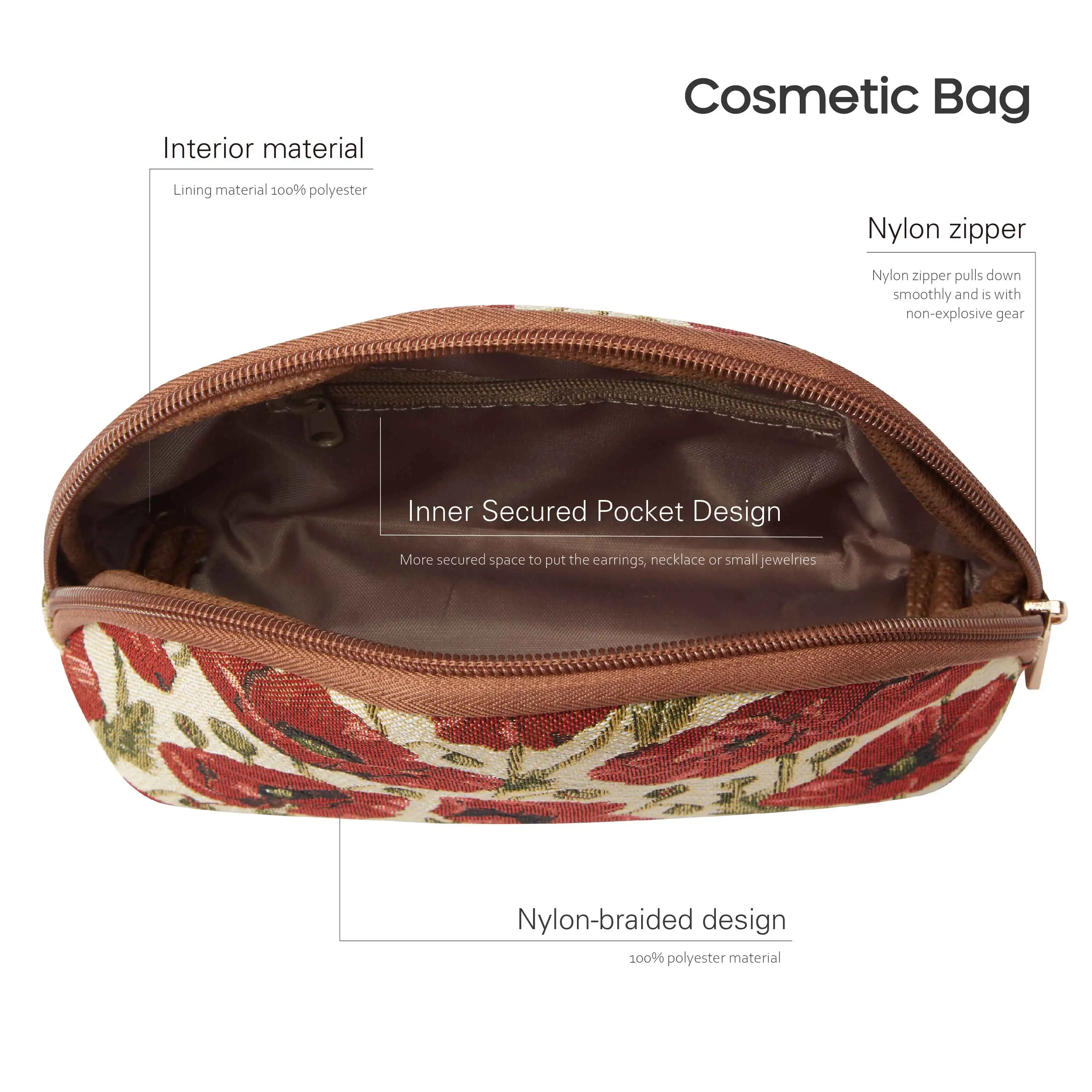 SAJA Tapestry Cosmetic Bag Women Makeup Bag Travel Poppy Flower Storage Organizer Pouch Wallet Beauty Make Up Case Bag for Ladie