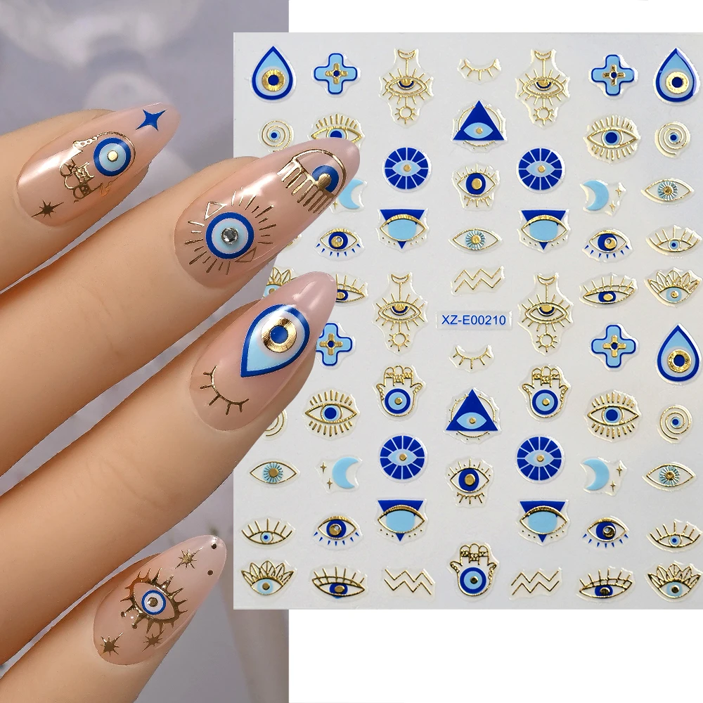 1Pcs 3D Bronzing Blue Eye Snake Nail Art Sticker Devil Animal Eyes,Star,Sun,Abstract Line NailDecal Halloween DIY Manicure Decor