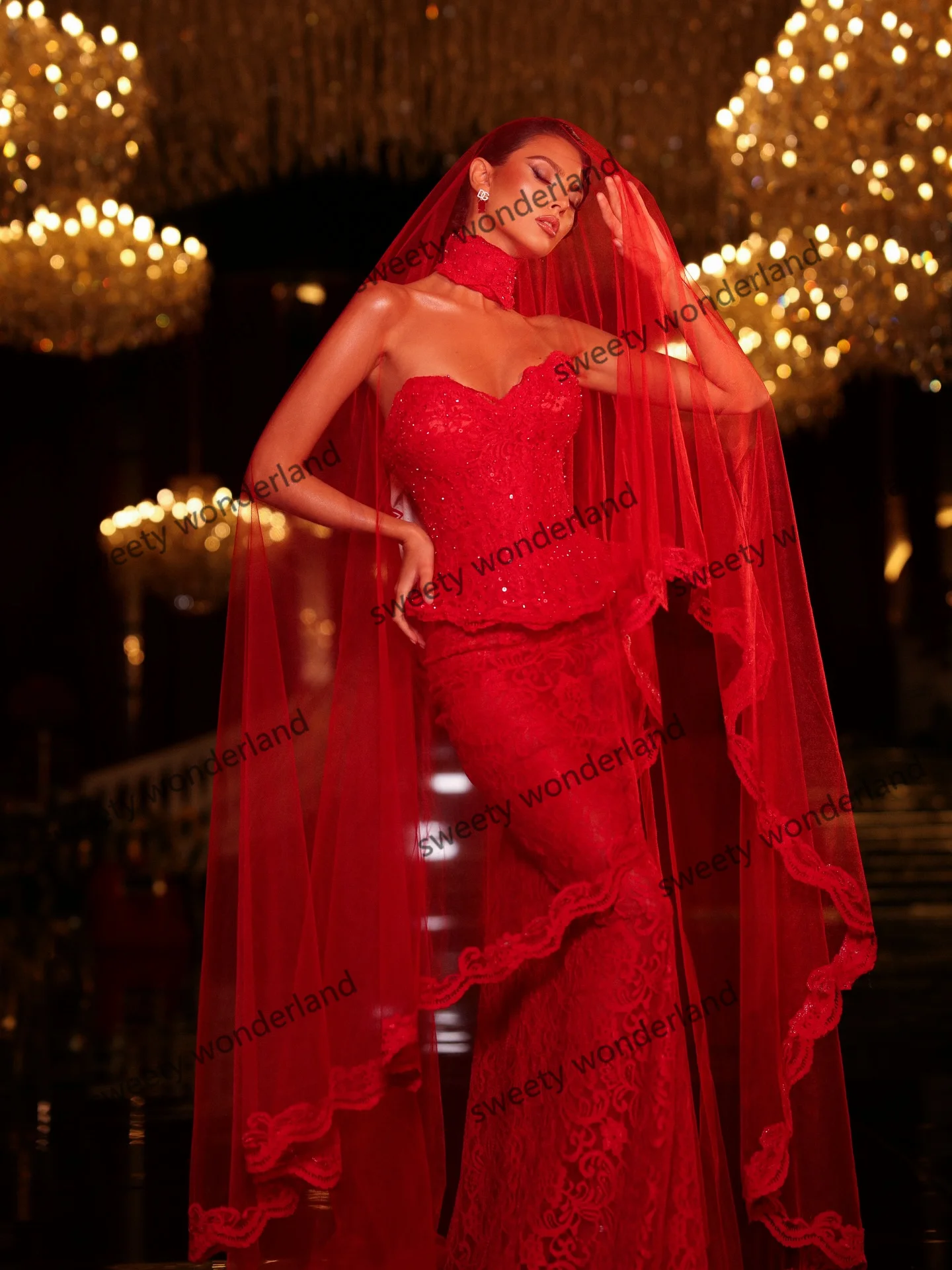 Czerwone Sukienki Wieczorowe Bez Ramiączek Koronkowe Syreny Suknie Balowe Z Cekinami Do Ziemi Suknie Ślubne Na Przyjęcia Personalizowane Vestidos