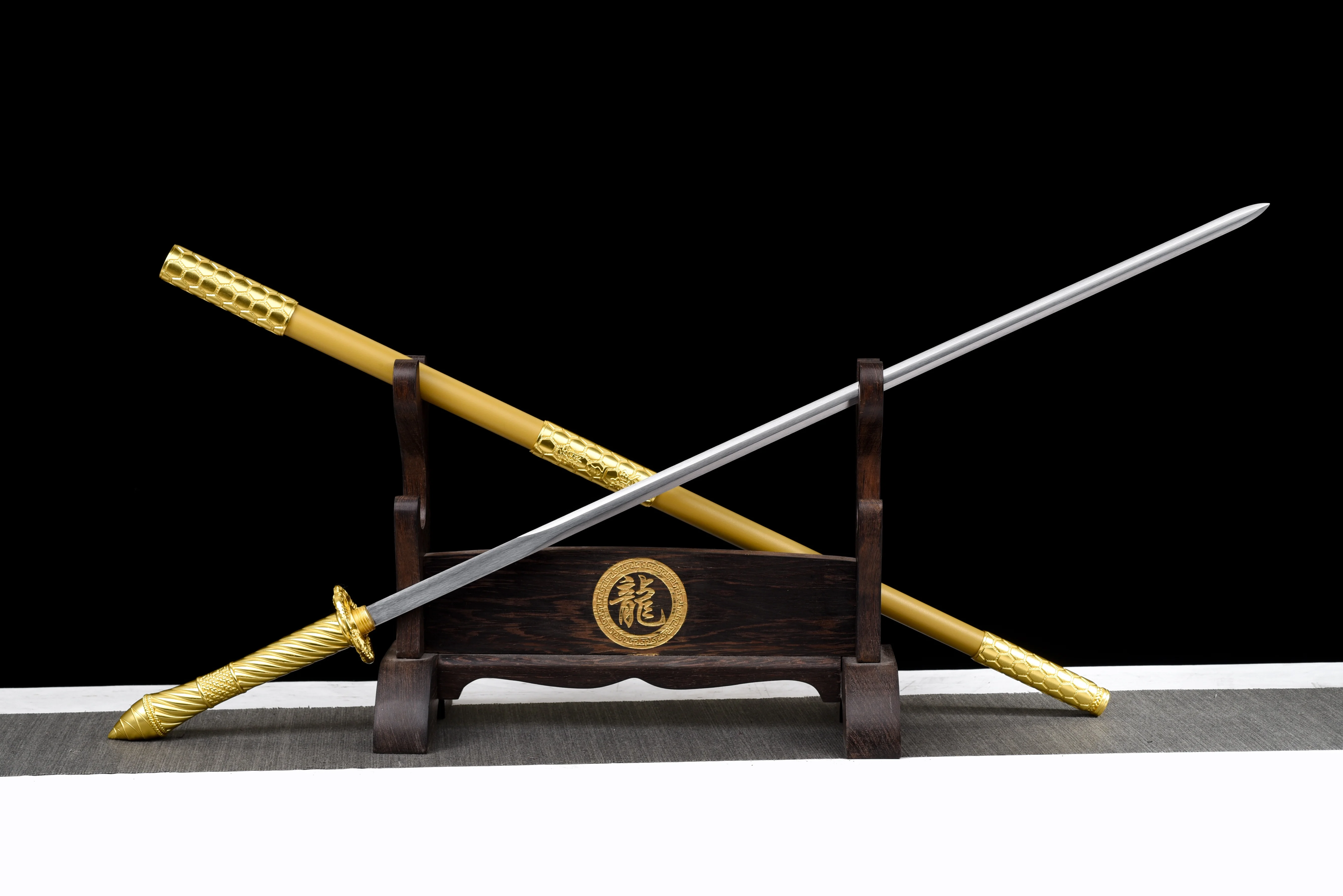 سيف الموظفين الذهبي في العصور الوسطى 95 سم، سيف الساموراي الياباني، فولاذ زنبركي كاتانا، تحضير القتال، أسلحة حادة، تدريب النينجا