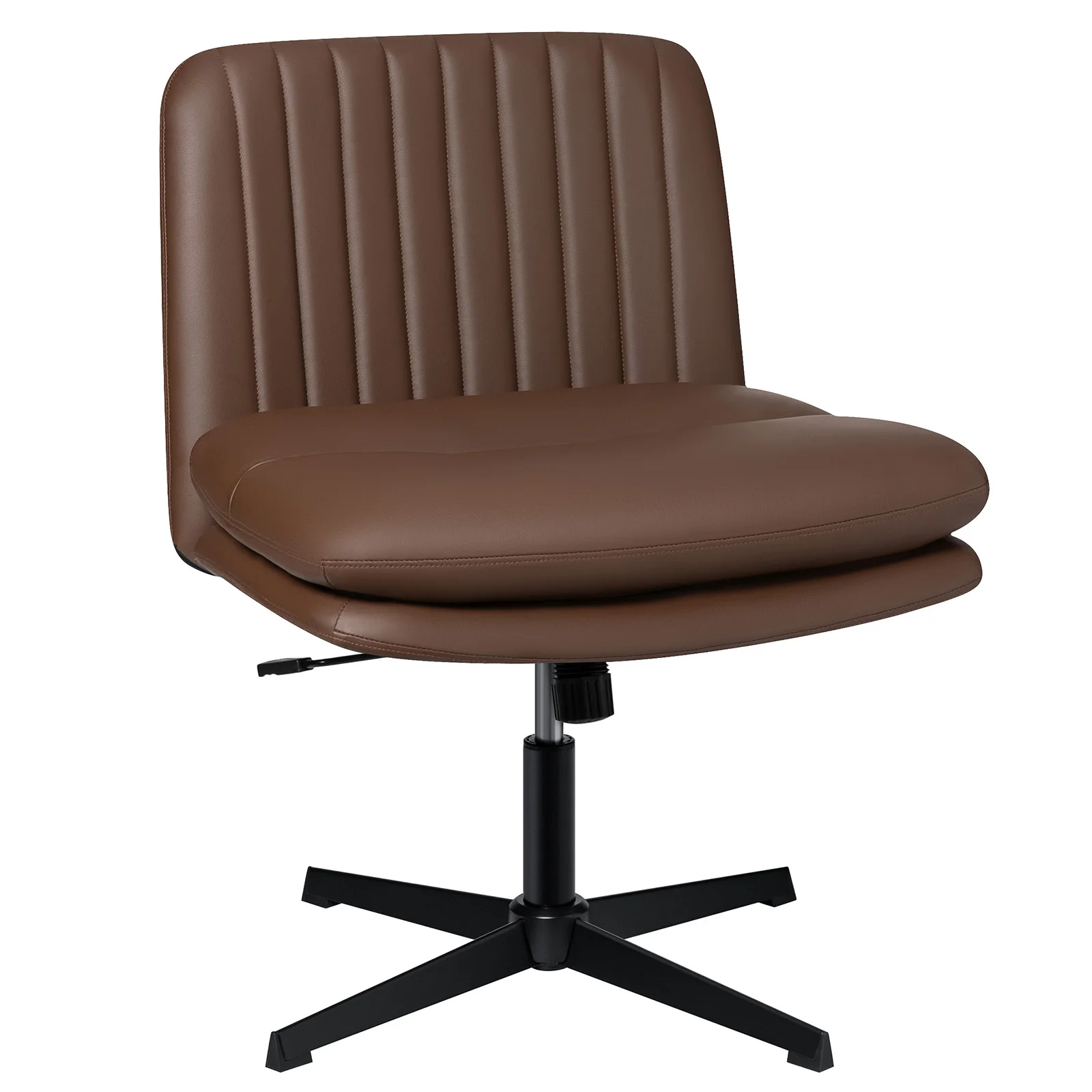 Armless Leisure Chair Low Back PU Leather With No Wheels  Height Adjustable Swivel Office Computer Round Chair Vanity Chair