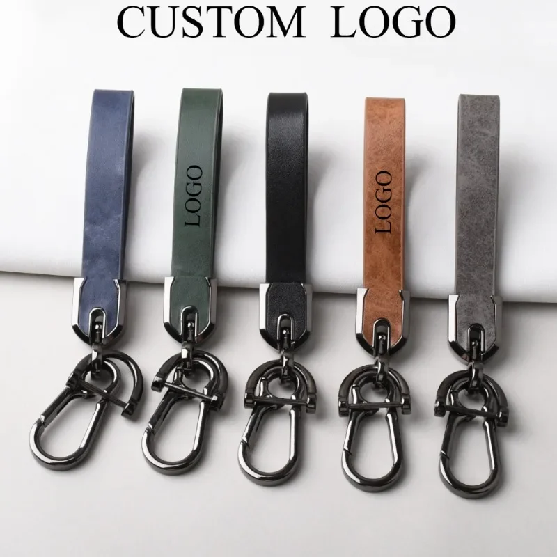 Custom LOGO High-end Discolored Leather Vintage Keychain Laser Engraved Car Key Chain Personalize Men‘s and Women’s Keyring Gift