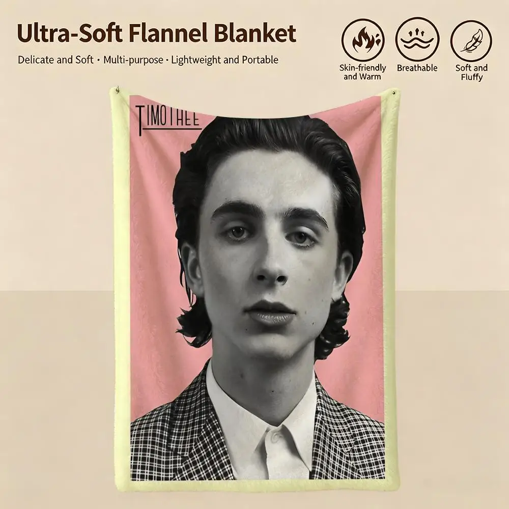 celebrity T-Timothee Chalamet-t Throw Warm Soft Flannel Blanket, Multi-use for Sofa Bed Camping Travel Nap