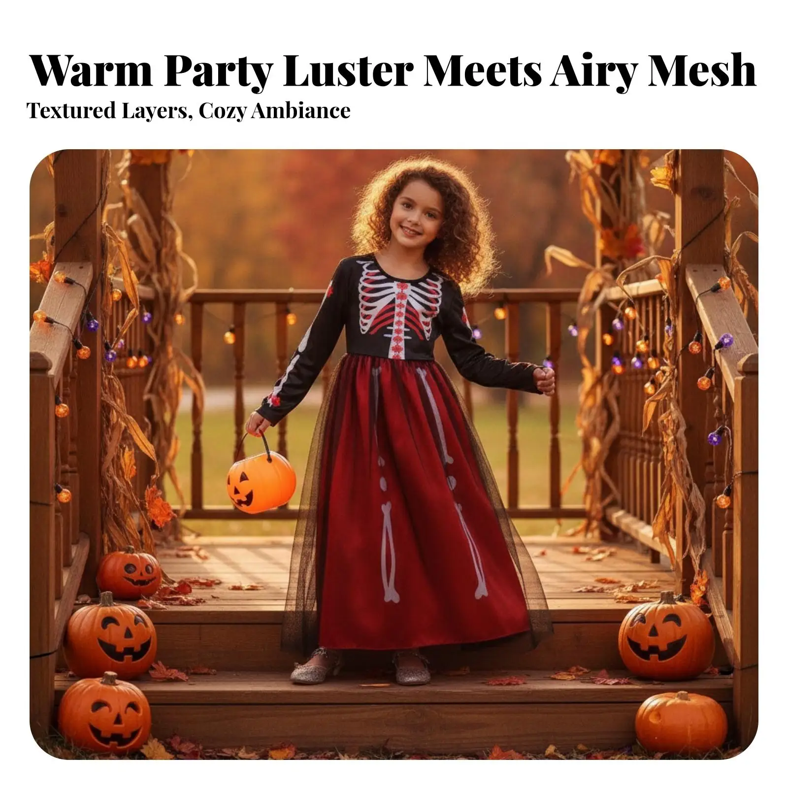 Fantasia de Halloween para meninas, vestido com estampa de esqueleto, roupa de cosplay para crianças, ideal para festas de Halloween e para brincar de