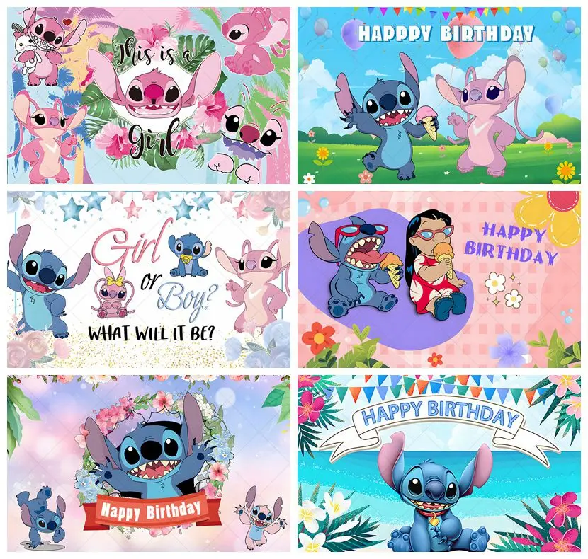 Disney Cartoon Lilo & Stitch Theme Photography Backdrops Ocean Flowers Kids Birthday Party Customiza Decor Backgrounds