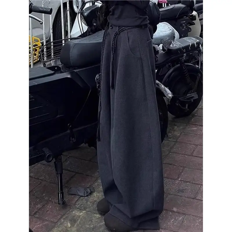 Pantalones de traje de lana con forro de Fce Extra largo para mujer, pantalones holgados de cintura alta para otoño e invierno, pantalones con corte de bota de tacón alto