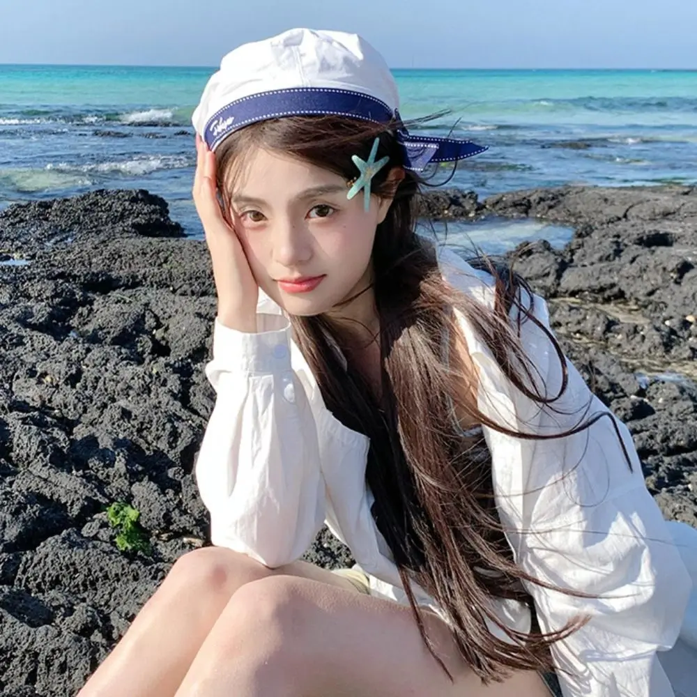 Vintage Sweet White Sailor Hat Korean Style Letter Embroidery JK Beret Cap Bowknot Uniform Cap Painter Hat Beach