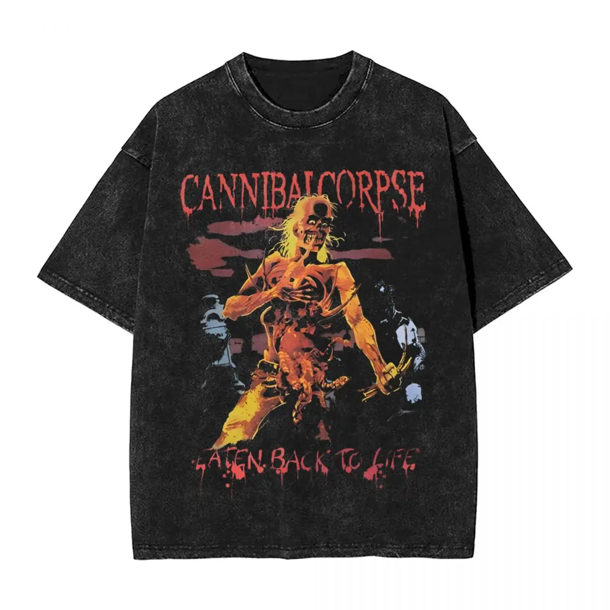 Washed T Shirt Cannibal Corpse Retro Hip Hop Novelty T-Shirt High Street Streetwear Cotton Summer Tops Tops Tees Men Women