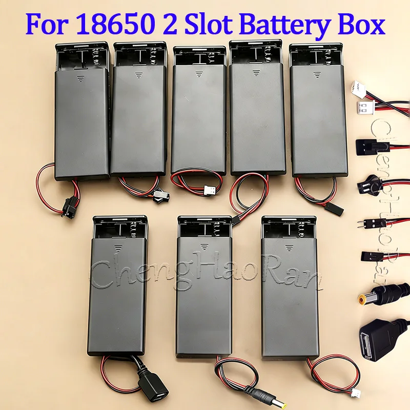 1PC New 18650 2-cection With Lid And Switch+PH2.0/+XH2.54/+sm/+DuPont With Needle And Hole/+DC/+USB Battery Box Connector