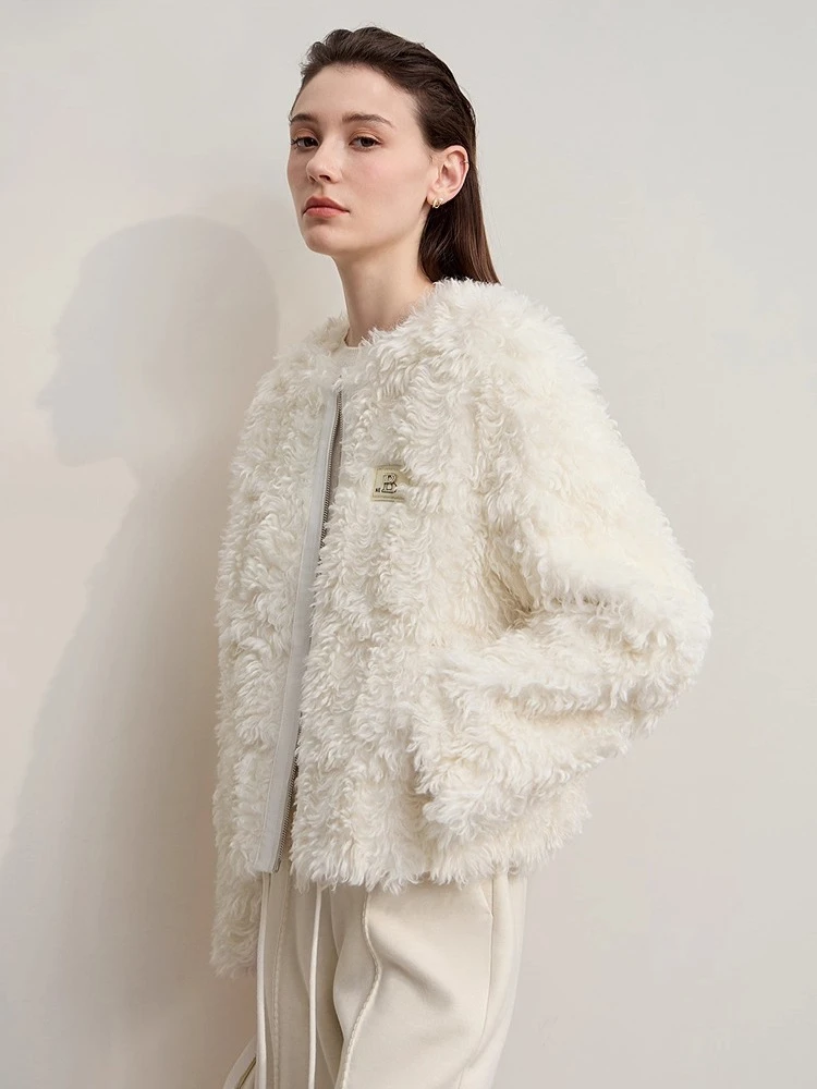 

Amii Women's Coat 2025 Winter New Minimalist O-neck Loose Coats Woman Elegant Short Zipper Long Sleeve Clothing Female 12514003