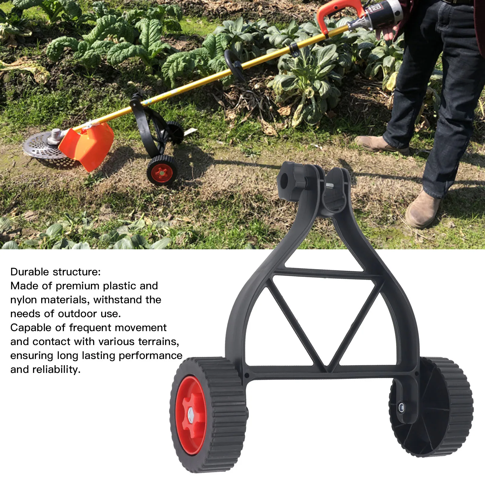 Roda de suporte para cortador de grama de lítio, altura ajustável, portátil, universal, roda de suporte para jardinagem