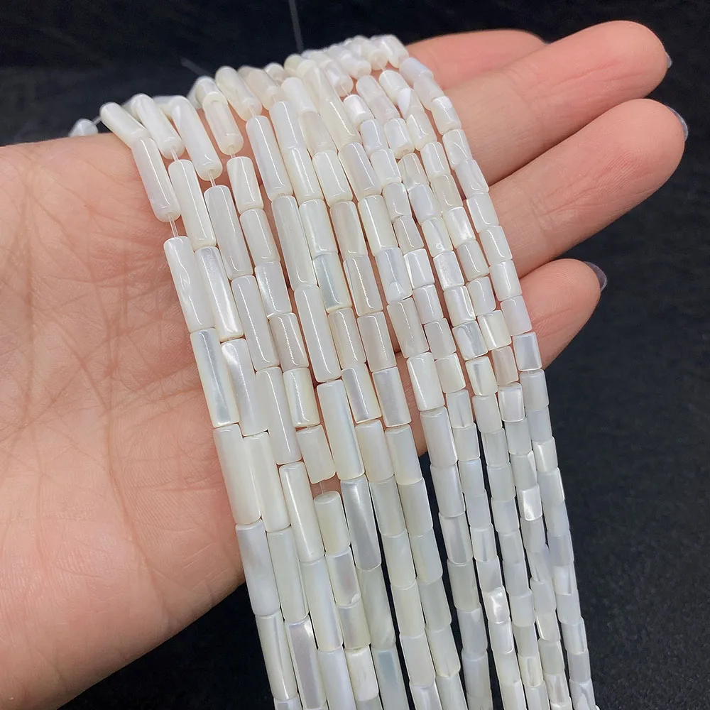 White Mother of Pearl Shell Tubular Beads Long Tube Natural Seashell Tube Loose Beads for Jewelry Making DIY Bracelet Necklace