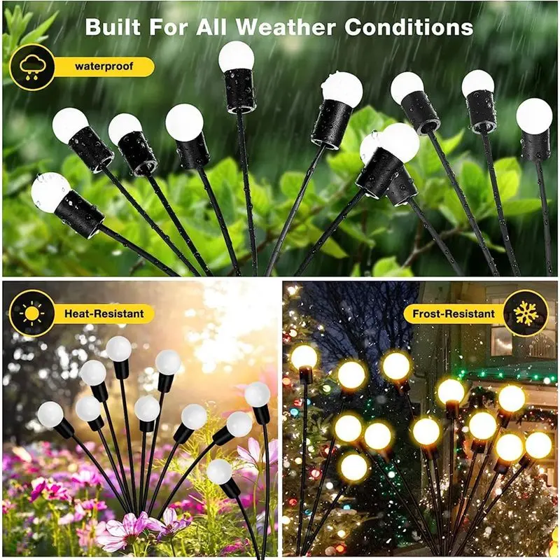 ABJI-Solar Lawn Lamp Courtyard Lamp Upgraded 8LED Firefly Lights Solar Outdoor Waterproof, Swaying Lights Decoration, Warm White
