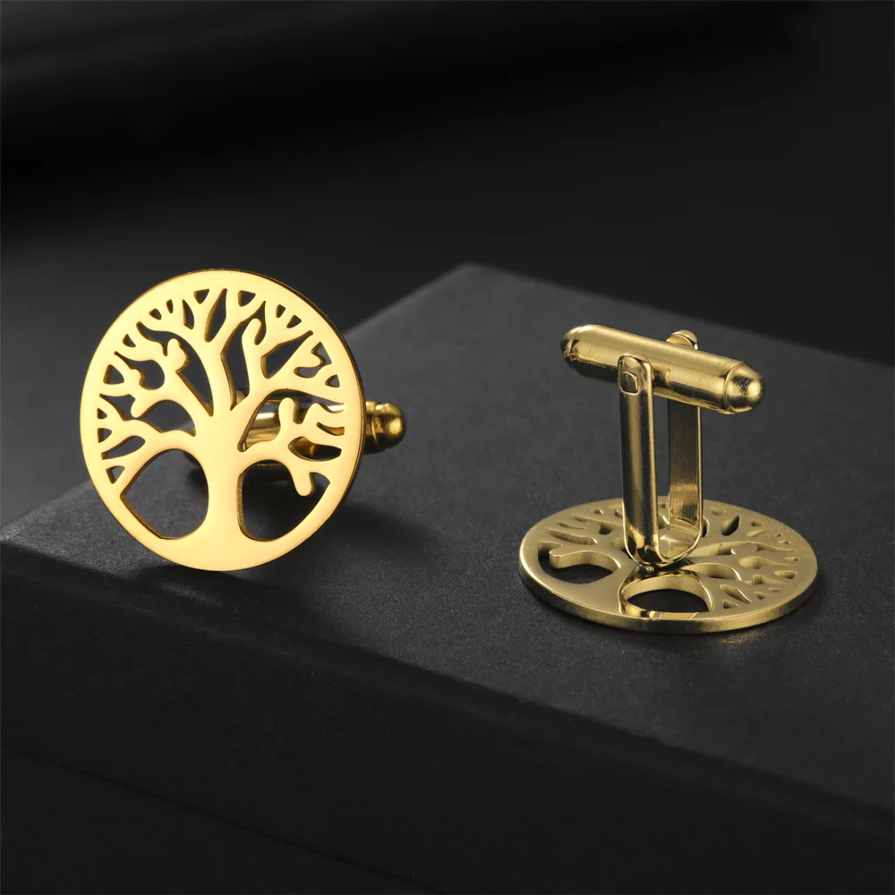 

My Shape Tree of Life Cuff Links for Men Wedding Banquet Groom Business Suit Shirt Round Men's Cufflinks Stainless Steel Jewelry