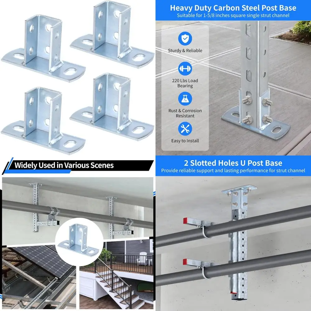 

Heavy-Duty Galvanized Carbon Steel U Post Bases for 1-5/8 Square Single Channel with 2 Slotted Holes, 12 Pack