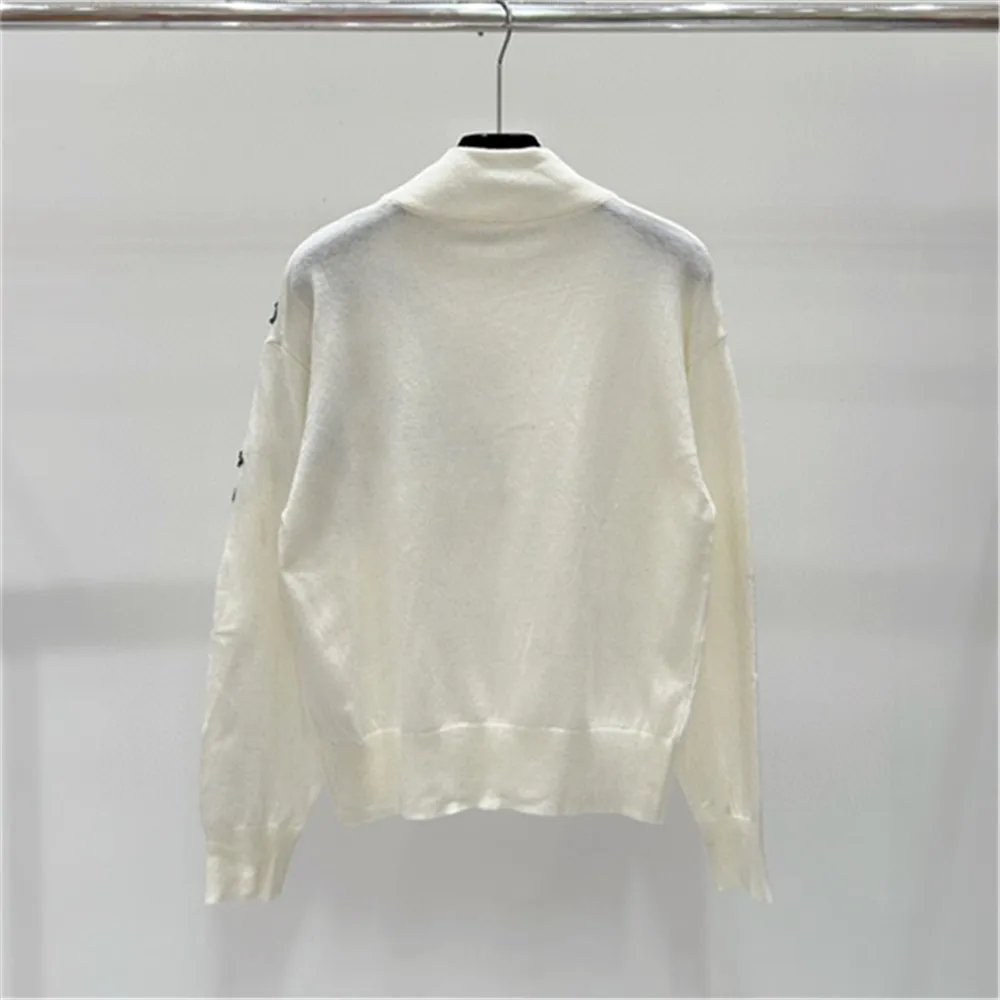 Autumn Winter 2024 Women\'s Half-High Collar Embroidered Sequins Pullover Sweater Long-Sleeved Knitted Top