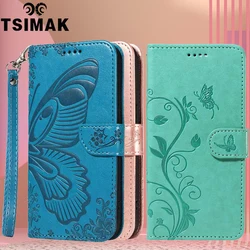 Flip Wallet Case For Samsung Galaxy S24 Ultra S23 Plus S22 S21 FE S20 + S24Ultra Cover Butterfly Flower Leather Protect Coque