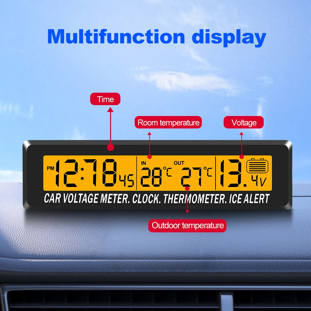 4 in 1 Clock Calendar Thermomete Car Multi-Function Color Screen Voltage With LCD Time Date In-Car Outdoor Temperature Display