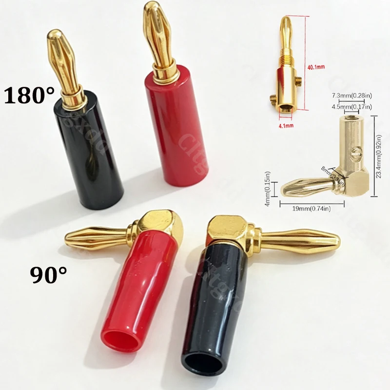 2pcs 4mm 90 °/180 ° Banana Plug With Soft Plastic Shell Connector Red And Black Suitable For Multimeter Audio And Video Speakers