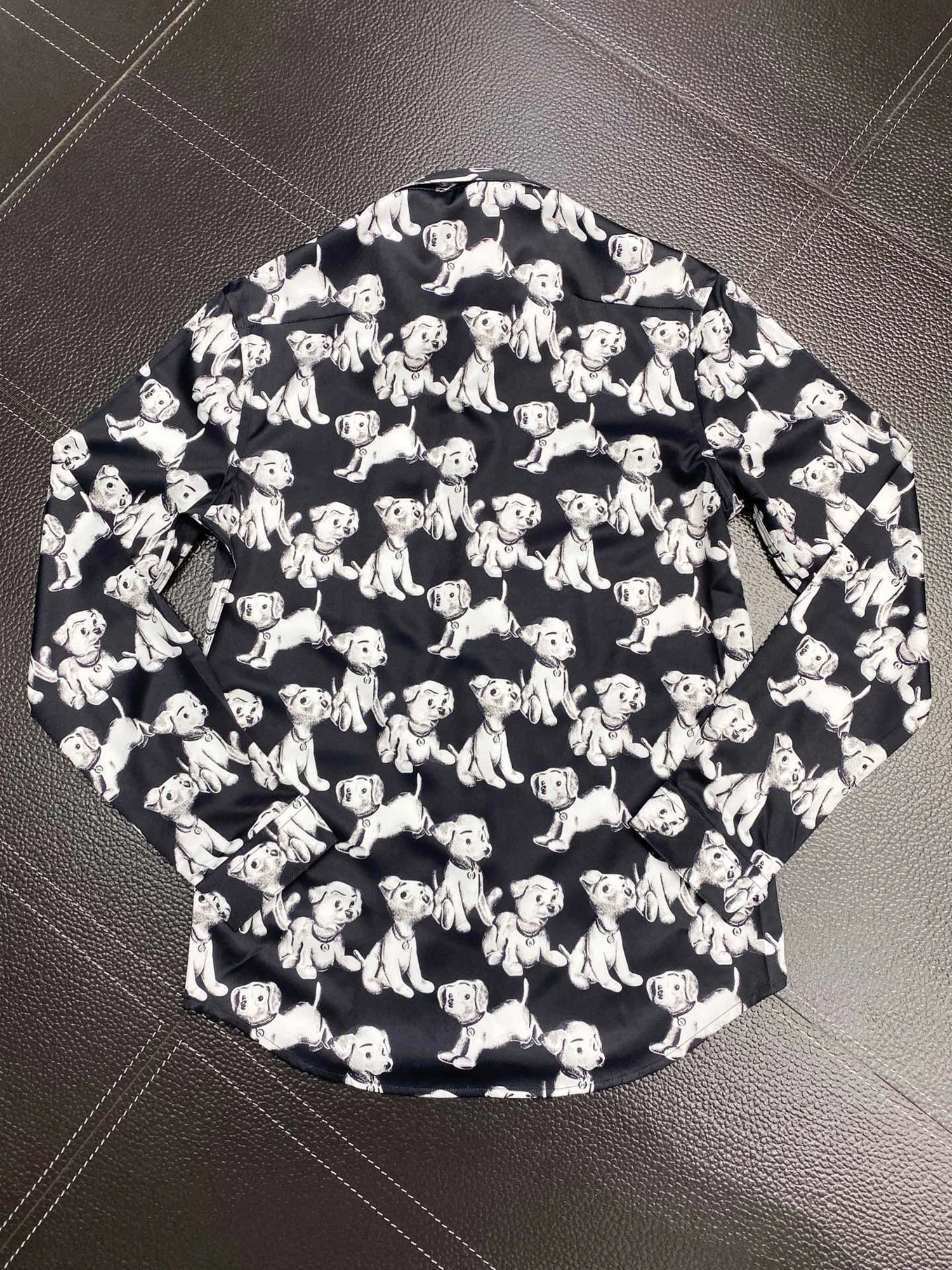 Men's Shirt Slim Fit Flex Collar Stretch With Cute Dogs Print Men Dress Shirts Button-Down Work Cotton Tops Brand Clothing 245