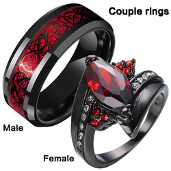 New Horse Eye Ruby Women's Ring Stainless Steel Dragon Pattern Men's Ring Couple Accessories