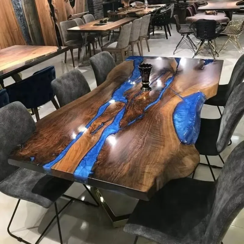 Walnut Restaurant New Home Furniture Factory Solid Wood Direct Sales Kitchen River Epoxy Panel Dining Table