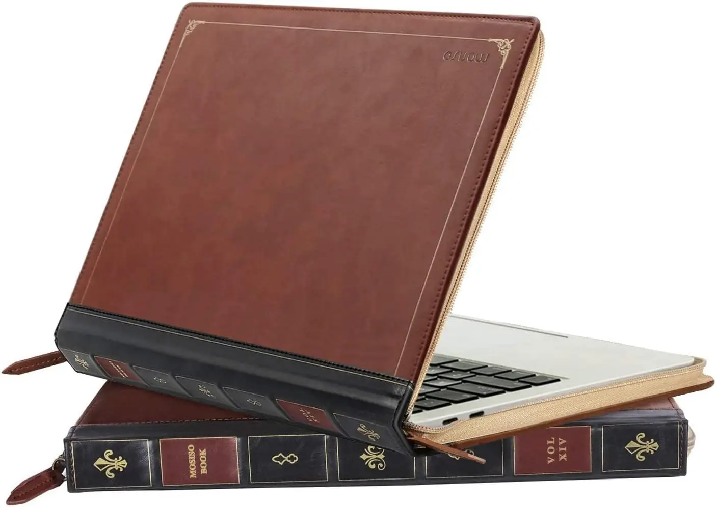 MOSISO – etui na laptopa z ekologicznej skóry PU, przeznaczone do modeli MacBook Air 13, 15, M5, M4, M3, M2 Pro, 14, 16 cali, w stylu vintage, brązowe. — zdjęcie produktu 5