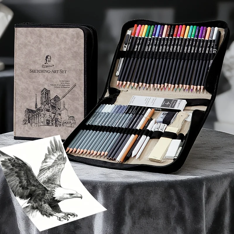 81pcs Art Supplies Sketching Pencil Set with Sketch Book, Graphite Colored Charcoal Watercolor & Pencils, Drawing Set Christmas Gifts