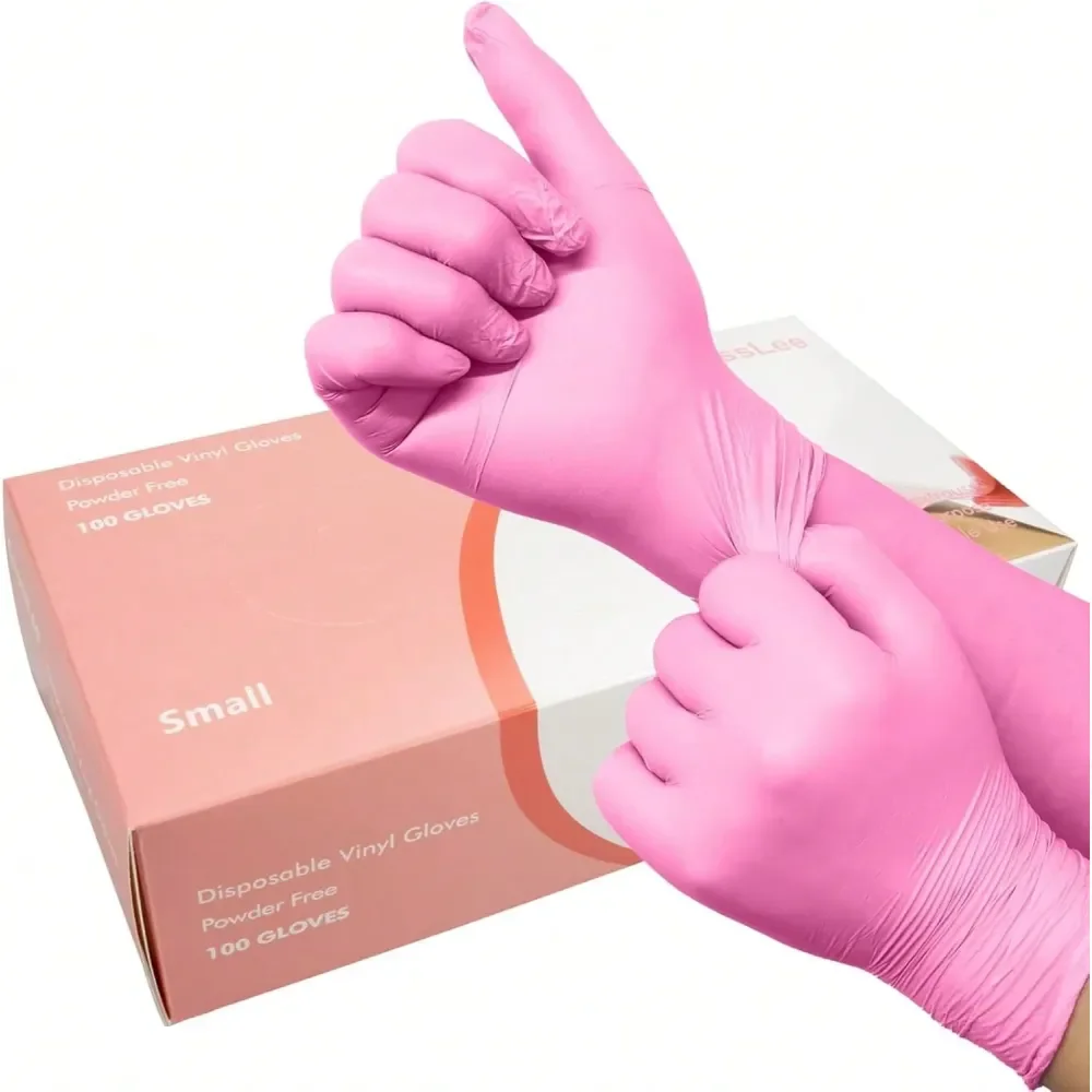 

Pack Pink Vinyl Gloves Latex Free And Power Free Exam Gloves For Cleaning Food Prep Kitchen Use, Small,25845448