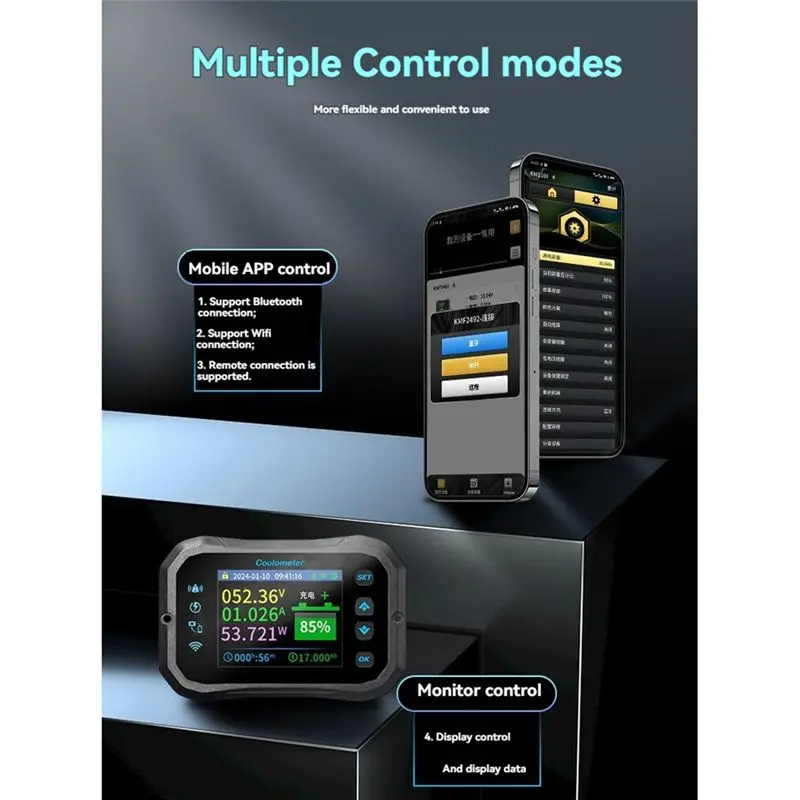 A69ewifi Coulomb Meter RV Battery Monitor Battery Capacity Indicator Tester Power Volt-Ammeter For All Batteries C