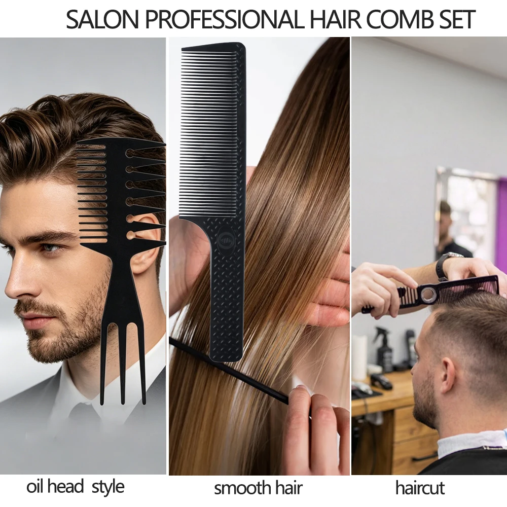 3PCS Professional Barber Comb Set Rotate Double-Sided Anti-Static Haircut Comb Men Oil Head Fade Combs Salon Hairdressing Tools