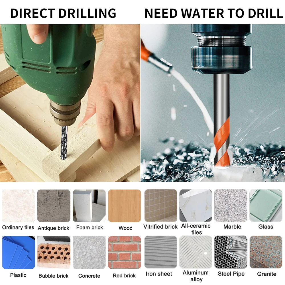 7Pcs 3-12mm Multifunctional Glass Metal Tile Drill Bit Triangle Diamond Drill Ceramic Concrete Brick Wood Punching Hole Saw Dril