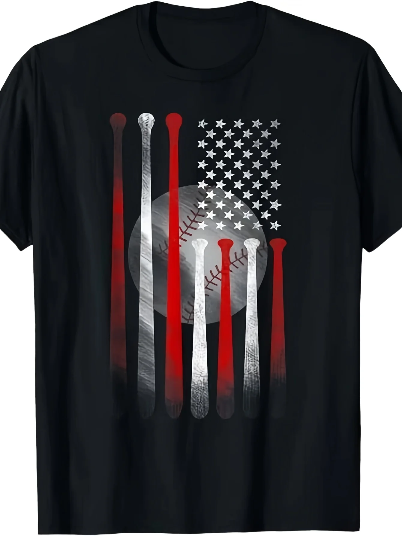 Retro Baseball American Flag T-Shirt | Classic Version Black T-shirt, Same Style for Parents, Same Style for Men and Women, 2026 Summer Short-sleeved Printed T-shirt, 180G, Crew Neck, Micro-elastic Fabric, Regular Version