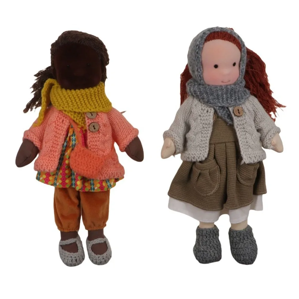 With Dress Clothes Waldorf Doll Knitting Hair Kawaii Cartoon Plush Stuffed Doll Native Stuffed Handmade Doll Toy