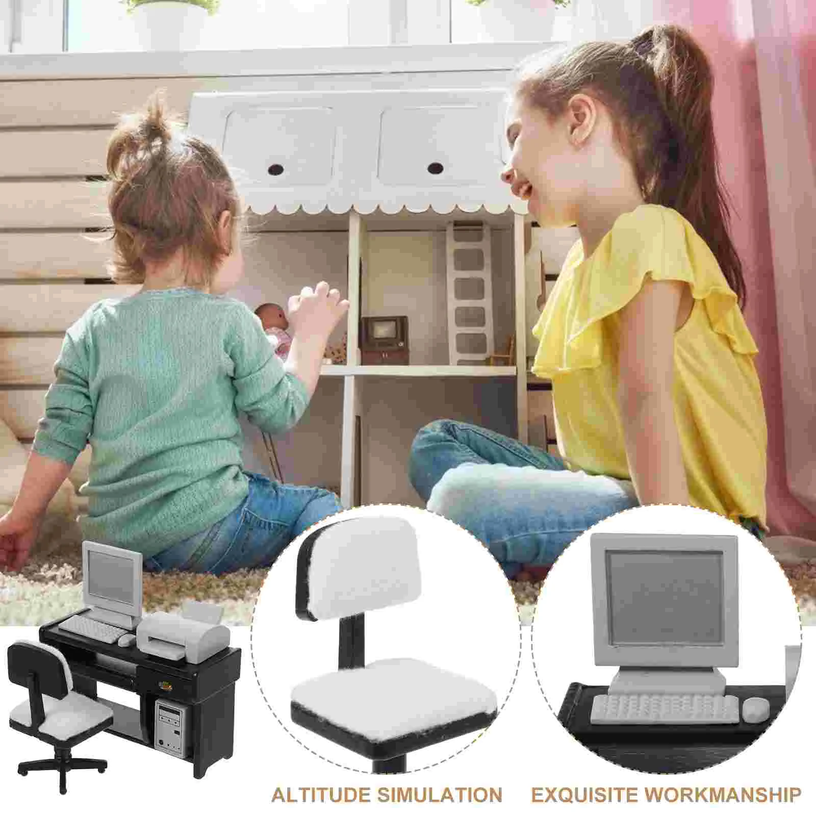 Mini Computers Office Scene Props Furniture Miniatures Accessories Toy for Crafts Decor Desk Black Dollhouse