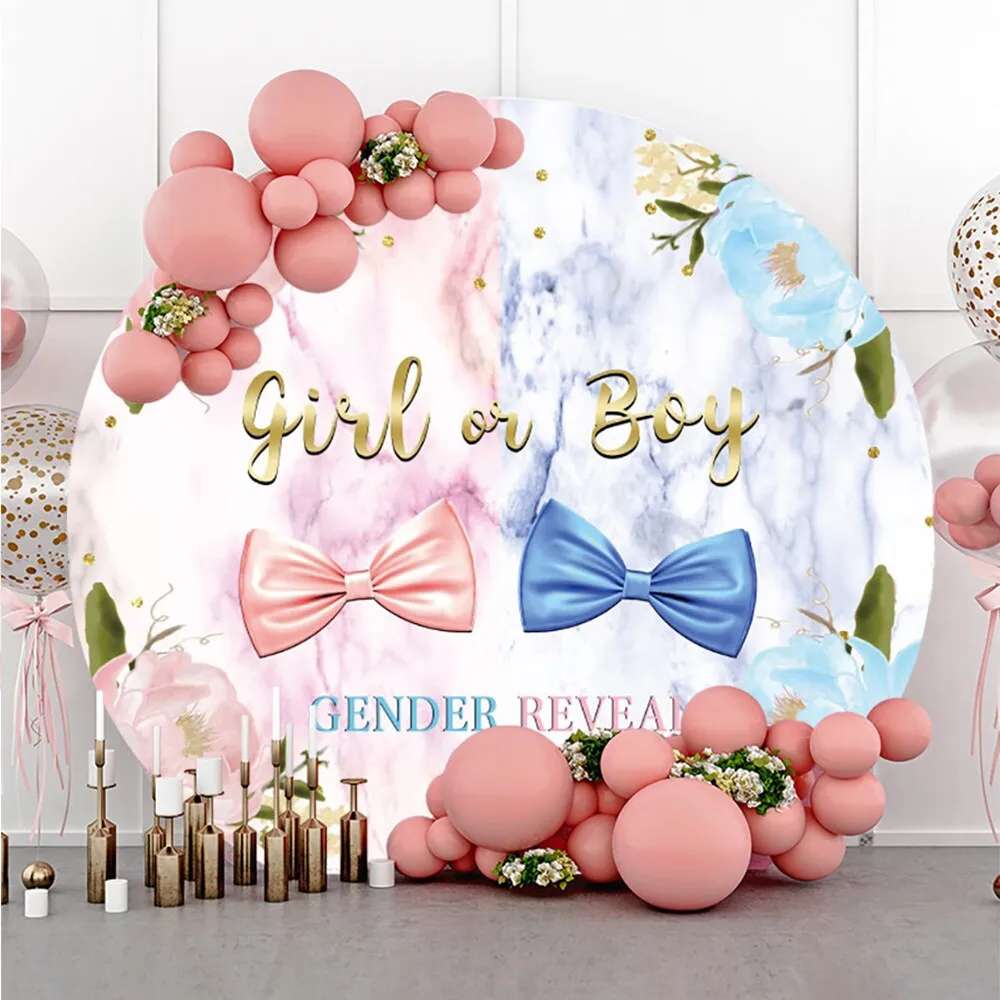 Round Gender Reveal Backdrop Cover for Photography Boy Or Girl Baby Shower Photographic Background He Or She Party Decor