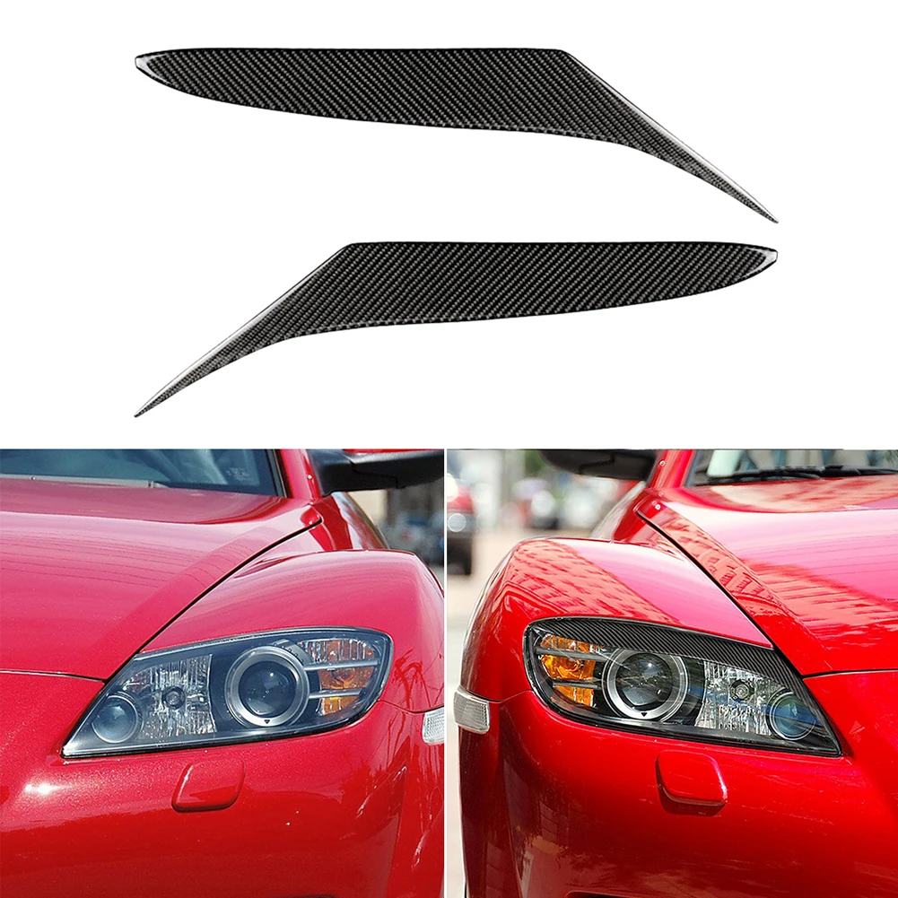 

2pcs Carbon Eyebrows Eyelids Fiber Headlight Headlamp Durable and Practical Personality for Mazda RX-8 RX8 2004-2008 320X197X3mm
