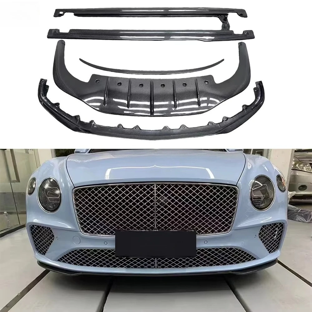 W12 Carbon Fiber Front Lip Splitter for Bentley Continental GT Rear Bumper Diffuser Side Skirt Spoiler Bodykit 18-24