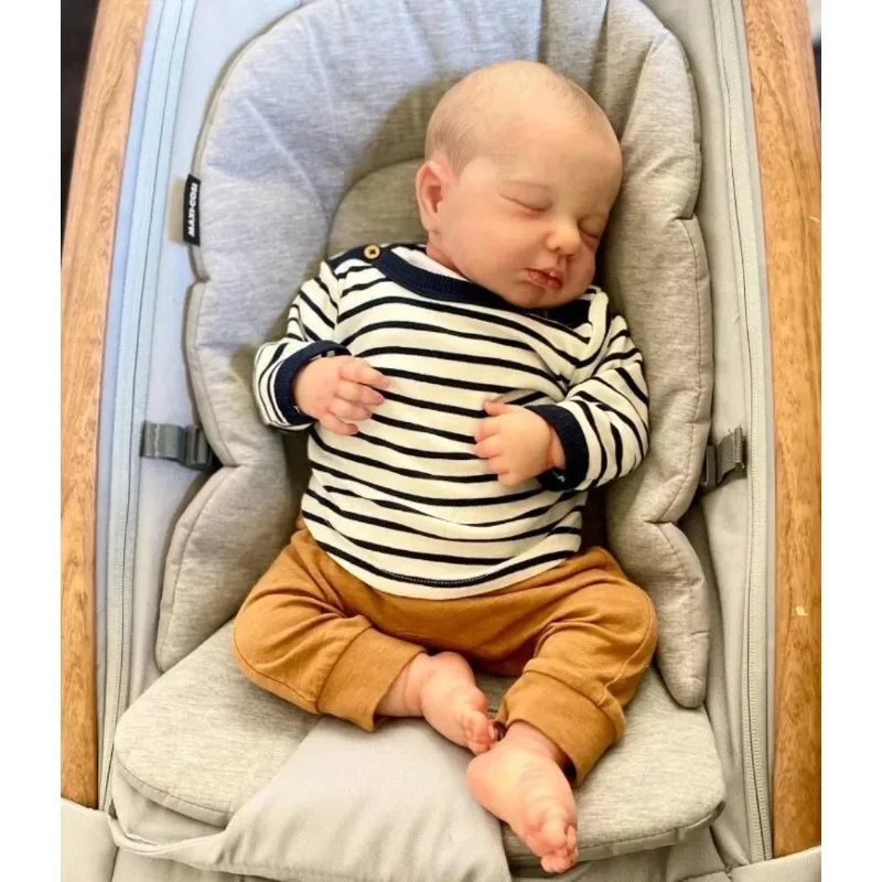 48CM Bebe Reborn Doll Loulou Sleeping Newborn Baby Size Boy Lifelike 3D Skin with Visible Veins High Quality Handmade Dolls Toys