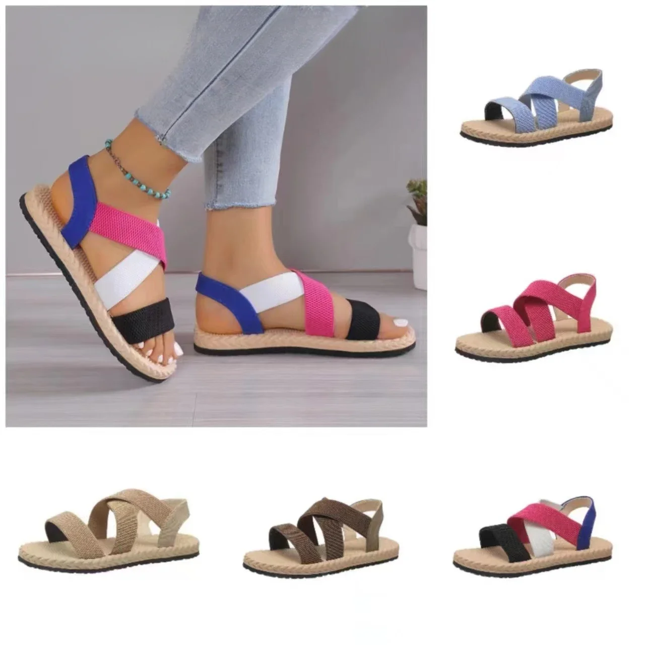 

Women's fashion solid color features trend anti-slip wear-resistant soft soled flat sandals