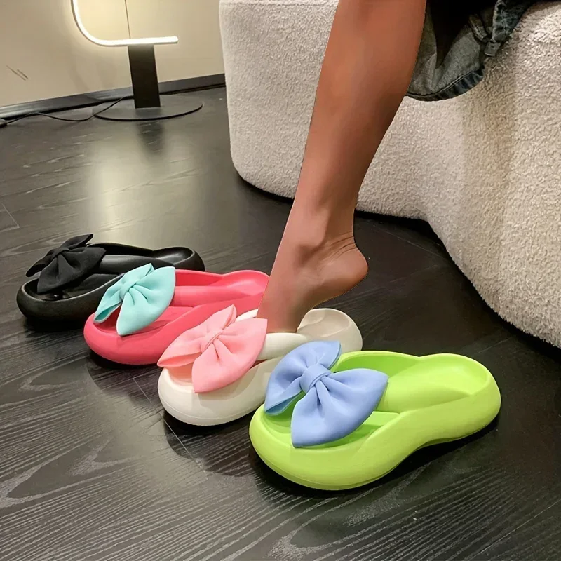 2025 New Women's Bow Pillow Flip Flops, Kawaii Open Toe Super Soft Non Slip Slides Shoes, Indoor & Outdoor Slippers Bow knot