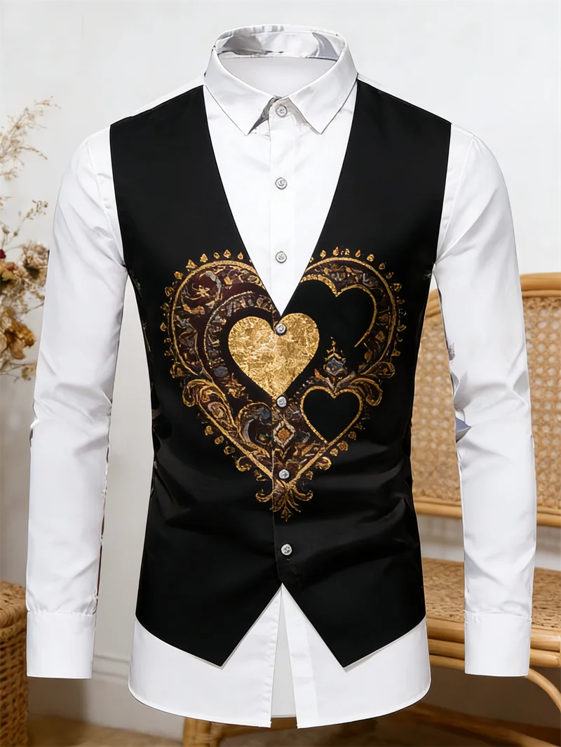 New men's 11 color 3D heart printed shirt with high-quality patterns, casual and fashionable long sleeved lapel shirt