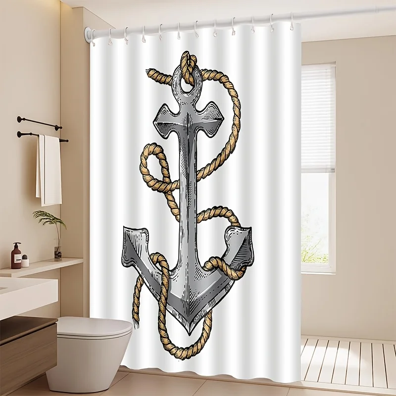 

Large Nautical Shower Curtain Anchor Design Marine Coastal Bathroom Tapestry Decoration Waterproof Curtain 180x180cm Home Decor